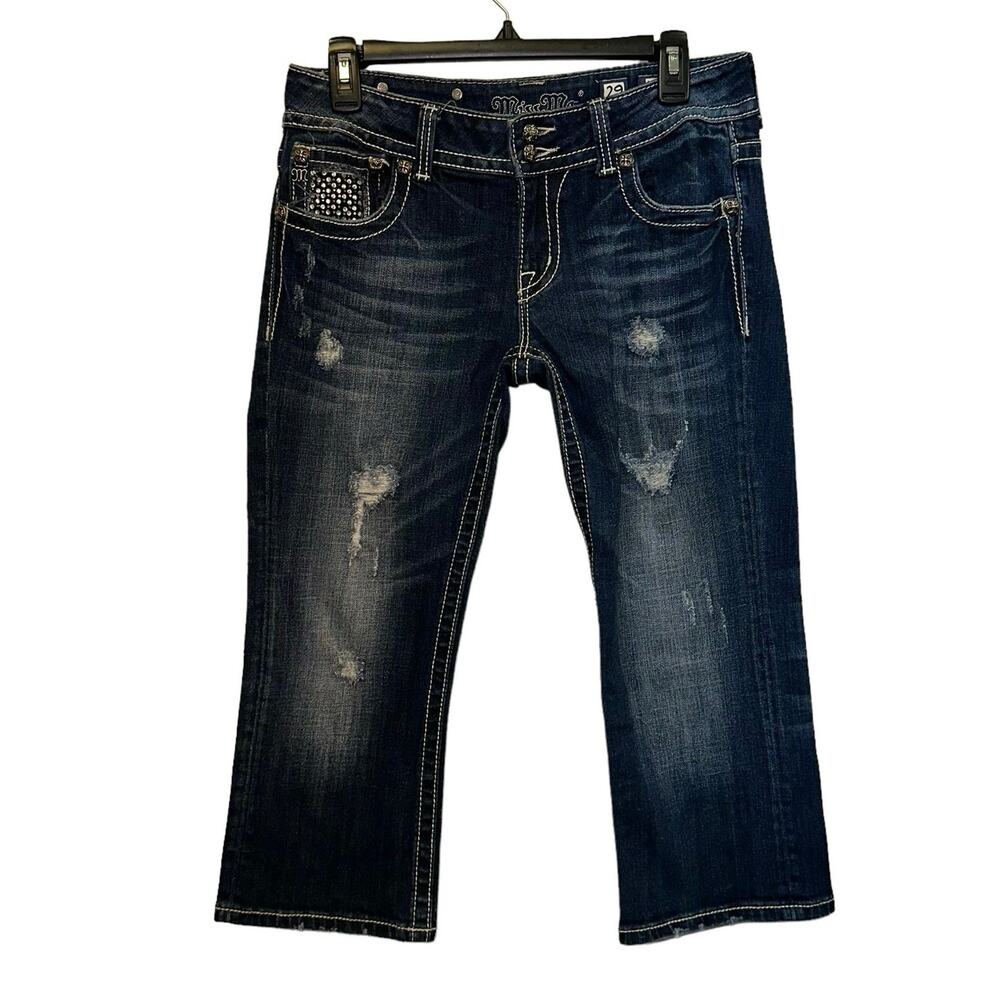 Miss Me Distressed Cropped Jeans Size 29 Studded Pocket Stretch Denim